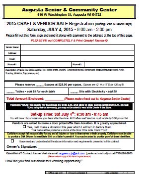 Craft Sale Vendor Application 2016 for Bean and Bacon Days