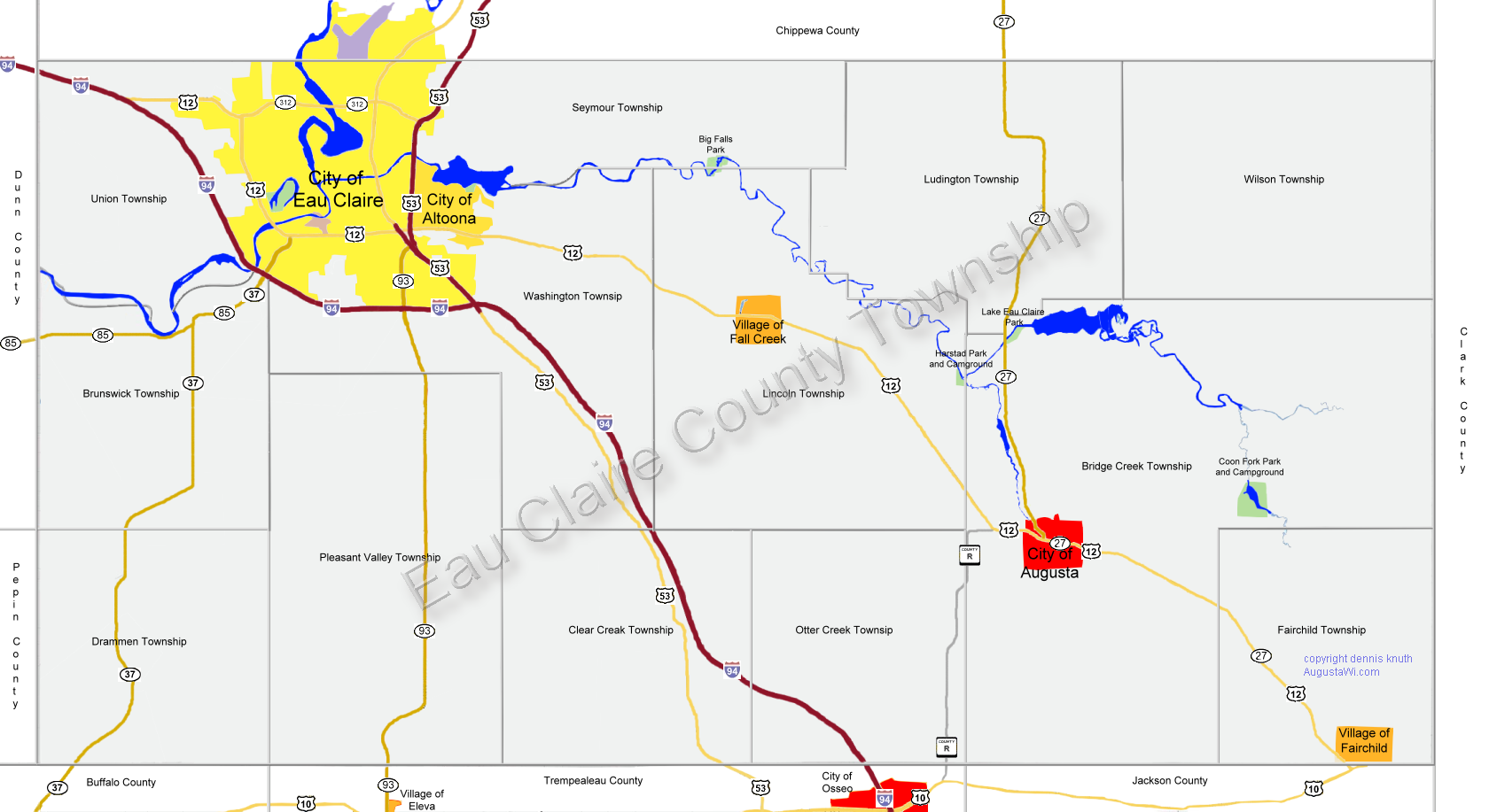 Townships in Eau Claire County Map
