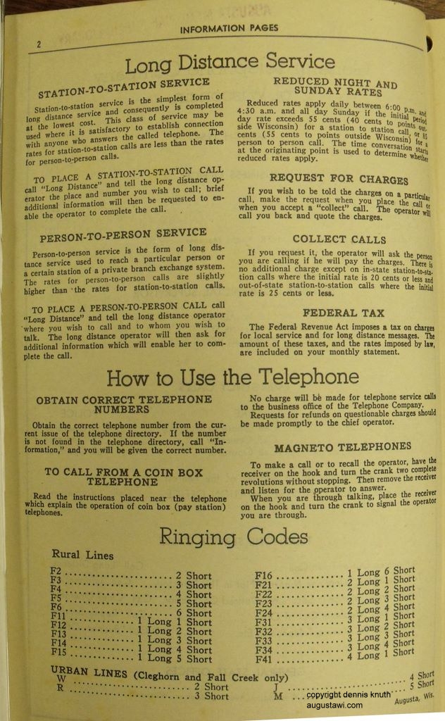 1956 Rural Phone Book index page