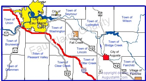 Townships in Eau Claire County Map