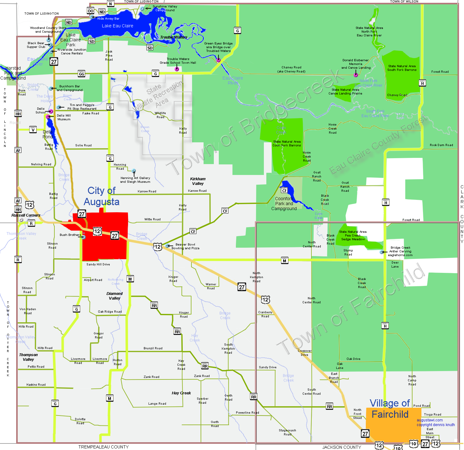 Bridge Creek And Fairchild Townships Map