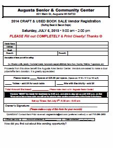 Craft Sale Vendor Application 2014 for Bean and Bacon Days