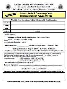 Vendor Application 2017 for Bean and Bacon Days at the senior center